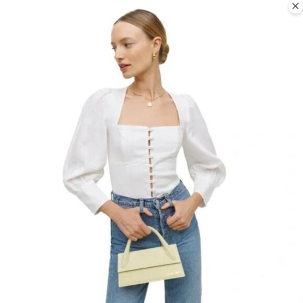 Reformation White Micah Blouse Size 4 - Picture 4 of 9